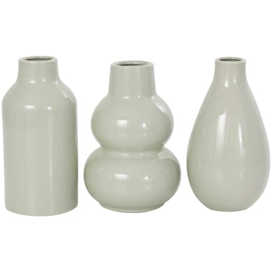 8" Green Ceramic Minimalistic Rounded Vase Set